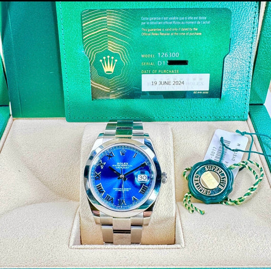 ROLEX DATEJUST 41 MM BLUE ROMAN DIAL UNWORN 2024